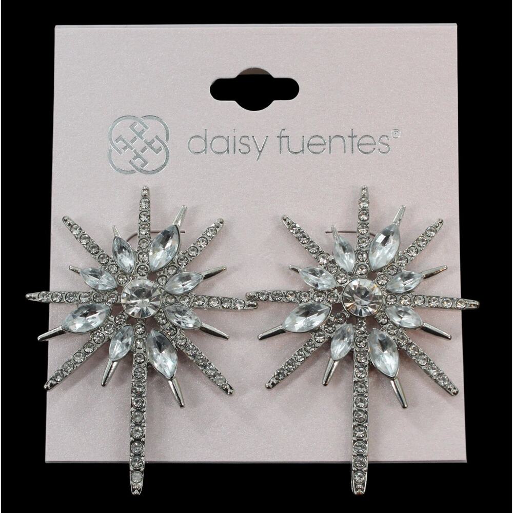 Daisy Fuentes Silver Rhinestone Luxury Post Earrings #DF1 - Picture 1 of 4